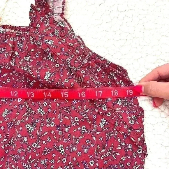 NWT Hem & Thread Rayon Maroon Floral Ruffle Cinch Waist Sleeveless Top Size M - Picture 13 of 14